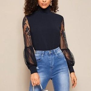 SHEIN Lace High Neck Blouse, Medium
